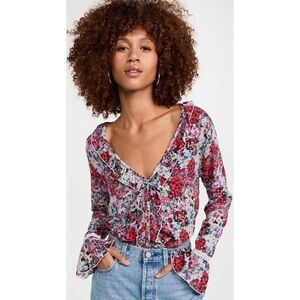 NEW Free People Heatwave Rose Garden Combo Floral Button Up Bodysuit Womens XS
